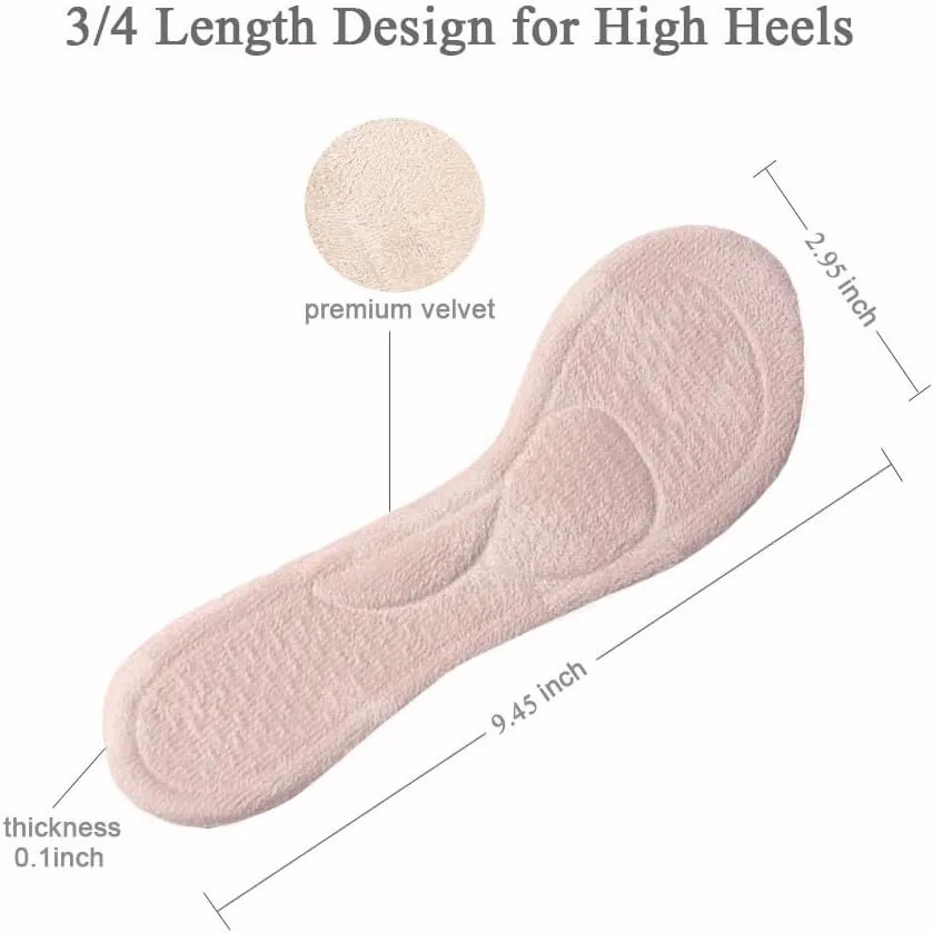 ¾ Adhesive High Heel Cushion Inserts Women, Gel Cushioning Insoles Prevent Slipping, Silicone Cushion Shoe Insoles Pain Relief, Arch Support Shoe Inserts (2 Velvety Cushion)