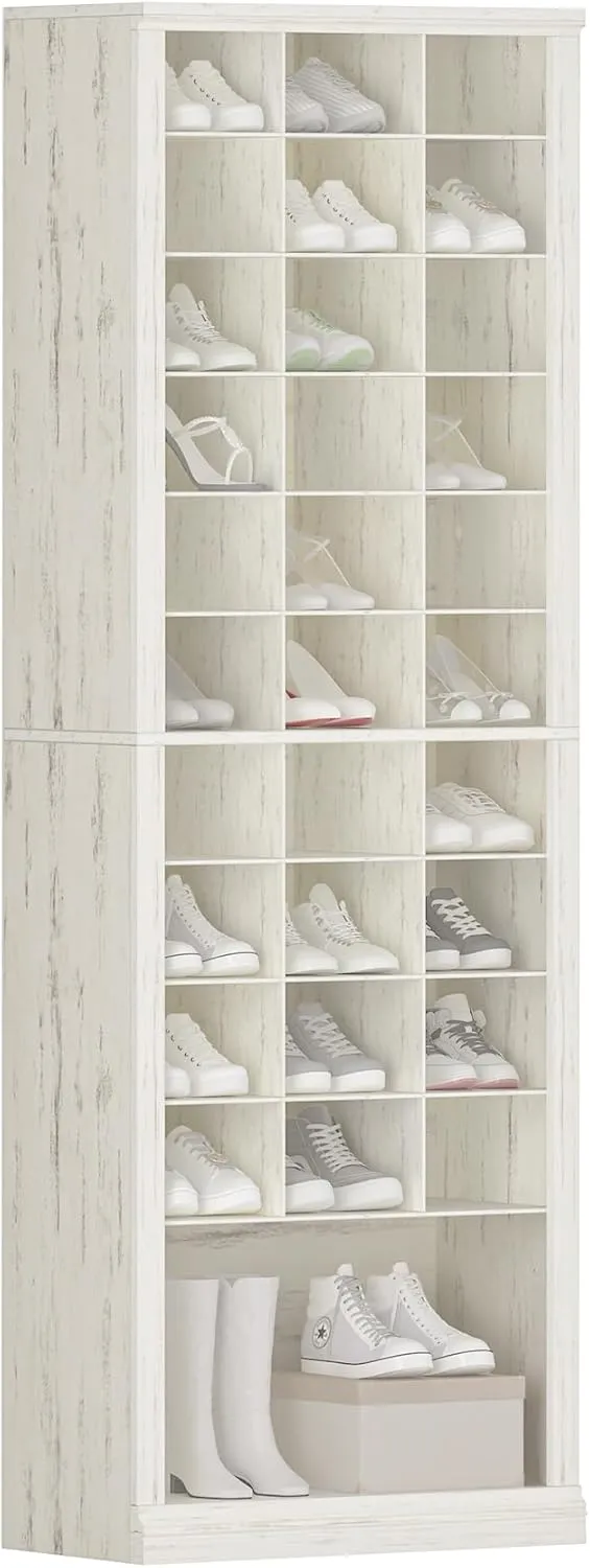 11-Tier Shoe Storage Cabinet, Free Standing Closet Organizers and Storage with 31 Open Cubbie, Space Saving Shoe Rack for Entryway, Bedroom, Rustic White SR02014X