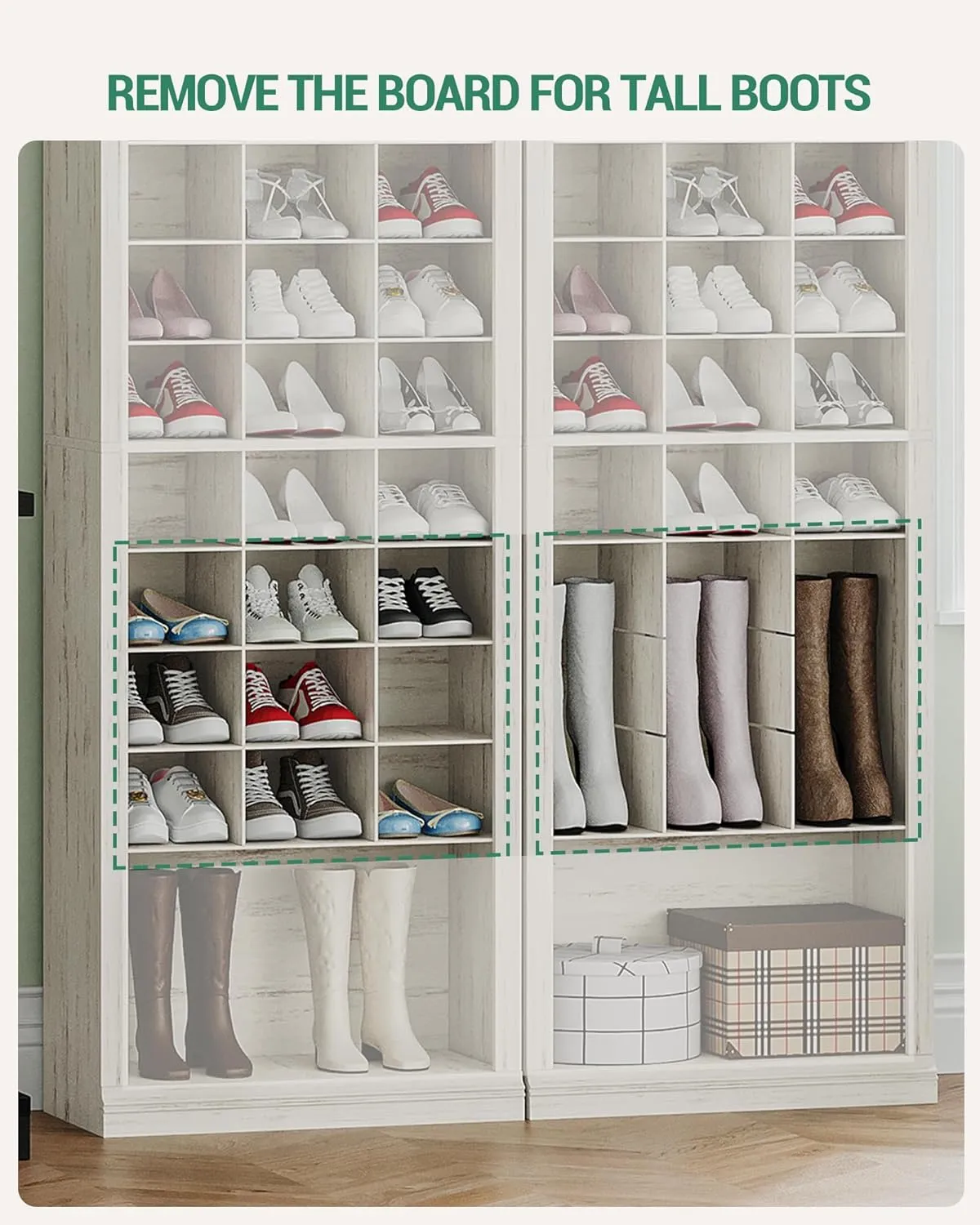 11-Tier Shoe Storage Cabinet, Free Standing Closet Organizers and Storage with 31 Open Cubbie, Space Saving Shoe Rack for Entryway, Bedroom, Rustic White SR02014X