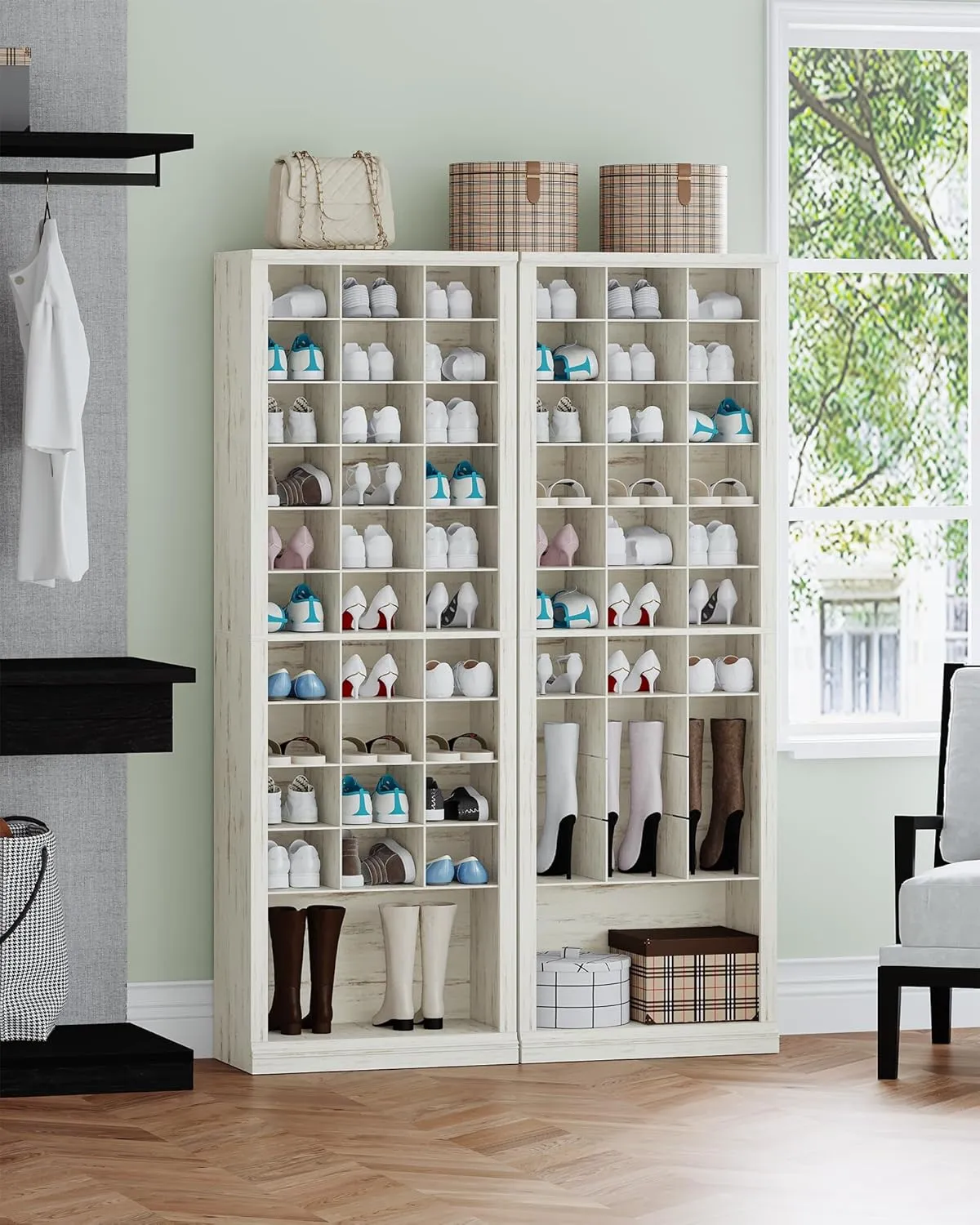 11-Tier Shoe Storage Cabinet, Free Standing Closet Organizers and Storage with 31 Open Cubbie, Space Saving Shoe Rack for Entryway, Bedroom, Rustic White SR02014X