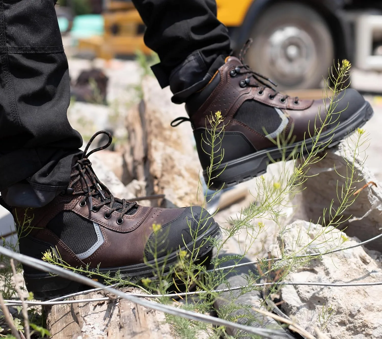6" Work Boots For Men Leather ASTM F2413-18 Composite Safety Toe EH Rated Arch Support Anti Fatigue