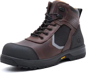 6" Work Boots For Men Leather ASTM F2413-18 Composite Safety Toe EH Rated Arch Support Anti Fatigue
