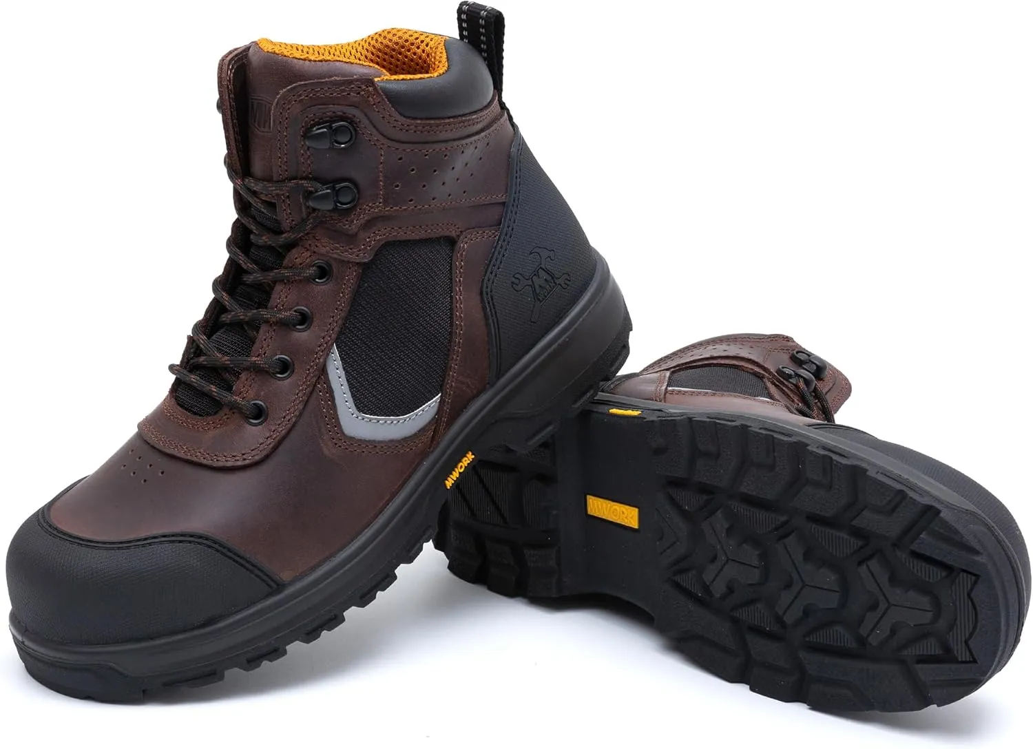 6" Work Boots For Men Leather ASTM F2413-18 Composite Safety Toe EH Rated Arch Support Anti Fatigue