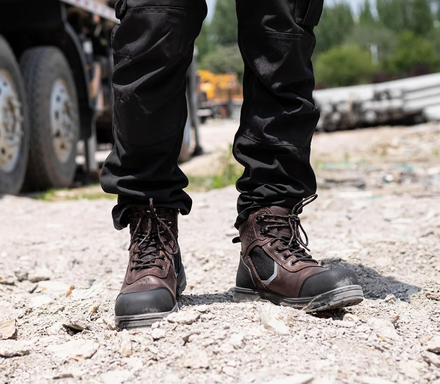 6" Work Boots For Men Leather ASTM F2413-18 Composite Safety Toe EH Rated Arch Support Anti Fatigue