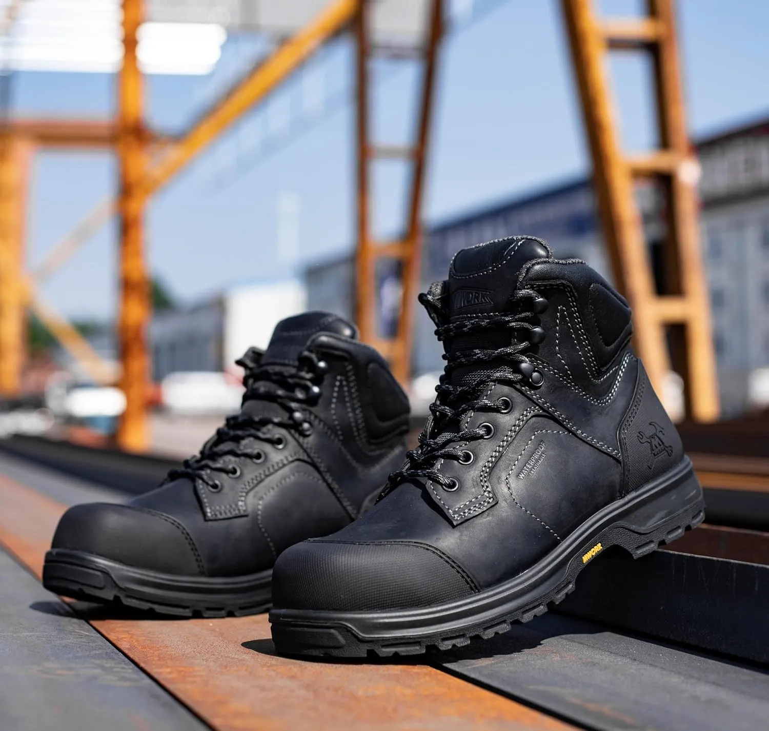 6" Work Boots For Men Waterproof Leather ASTM F2413-18 Composite Safety Toe EH Rated Arch Support Anti Fatigue
