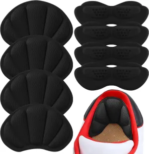 Adhesive Heel Cushion Inserts, Reusable Back of Heel Grips Pads for Too Big Loose Shoes, Heel Guards Liners for Women Men, 4PCS-Black 4PCS-Black