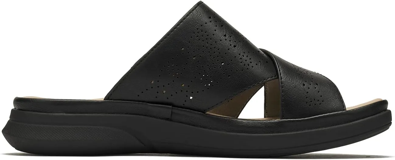 ALLOT Women's Slide Sandals Slip On Open Toe Dressy Summer Flat Sandals Arch Support Adjustable Straps Comfortable Beach Walking Shoes