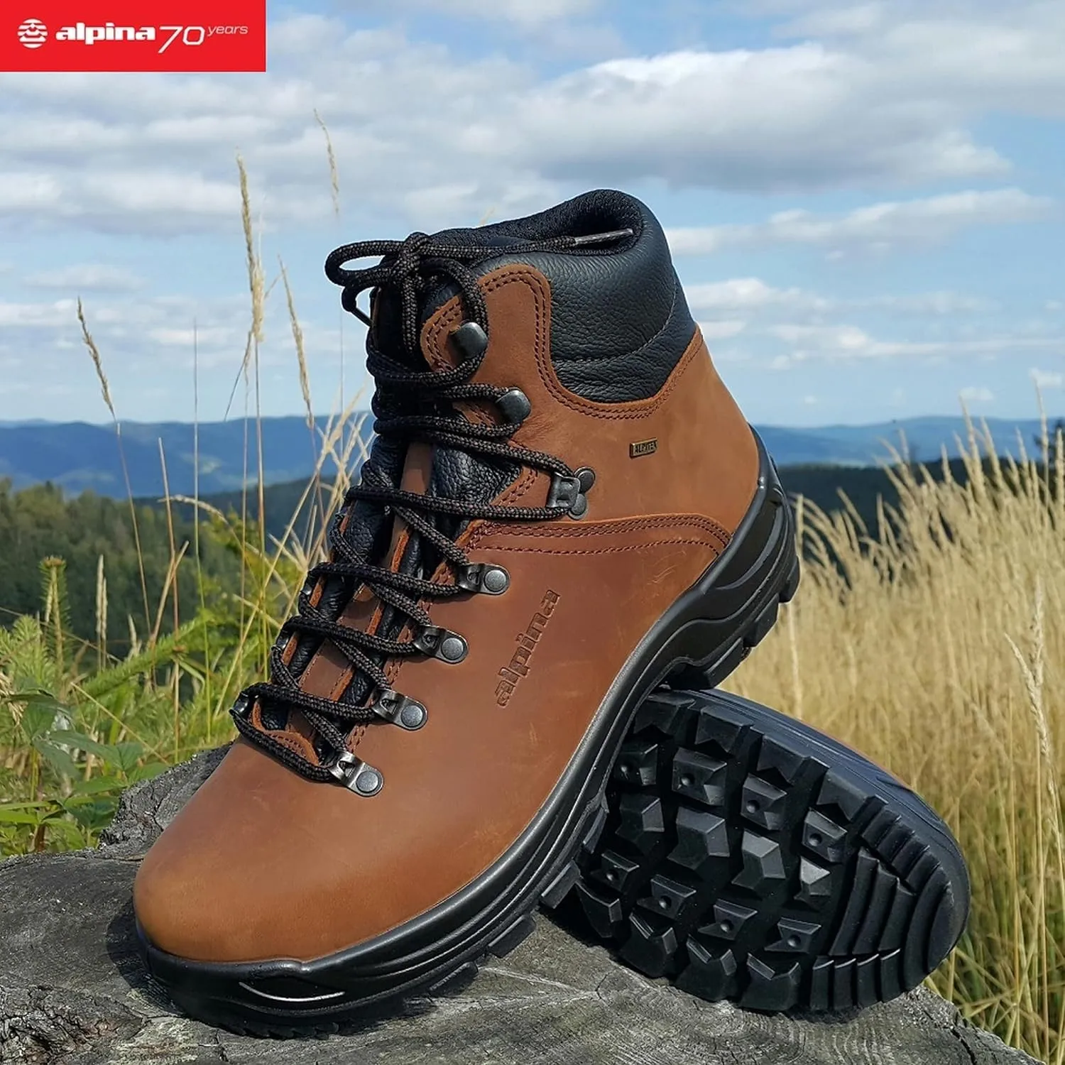 Alpina TUNDRA Premium Men's Lightweight Boots - Waterproof Leather Ankle High Shoes with Breathable Membrane and Slip Resistant Hand Made in Europe