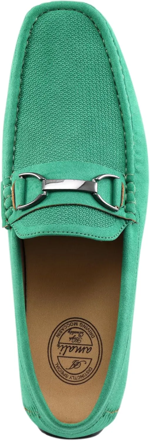 Amali Driving Moccasins, Faux Leather with Enamel Horse-Bit Ornament & Soft Lining, Comfortable & Stylish Mens Dress Loafers for Everyday Wear