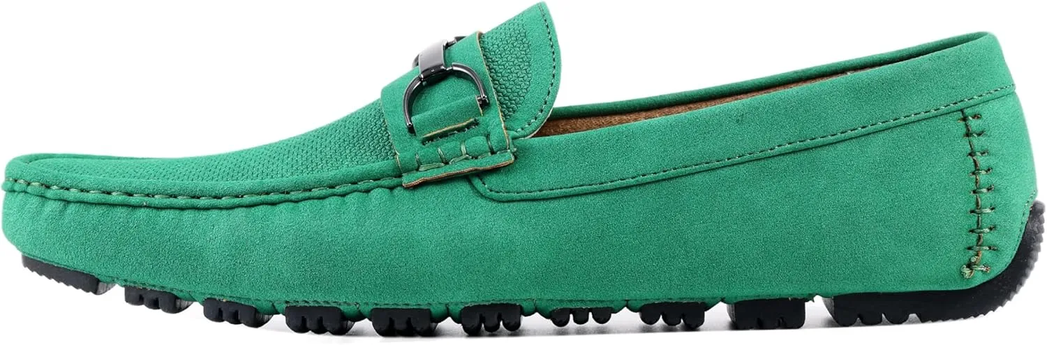 Amali Driving Moccasins, Faux Leather with Enamel Horse-Bit Ornament & Soft Lining, Comfortable & Stylish Mens Dress Loafers for Everyday Wear
