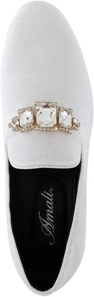 Amali Tiago- The Original Men's Faux Velvet Slip On Loafer with Jeweled Bit and Matching Piping - Mens Smoking Slip On Shoes - Formal Tuxedo Dress Shoe Loafers for Men