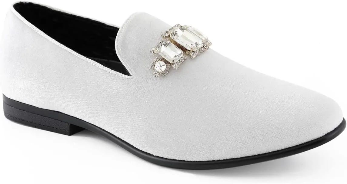 Amali Tiago- The Original Men's Faux Velvet Slip On Loafer with Jeweled Bit and Matching Piping - Mens Smoking Slip On Shoes - Formal Tuxedo Dress Shoe Loafers for Men