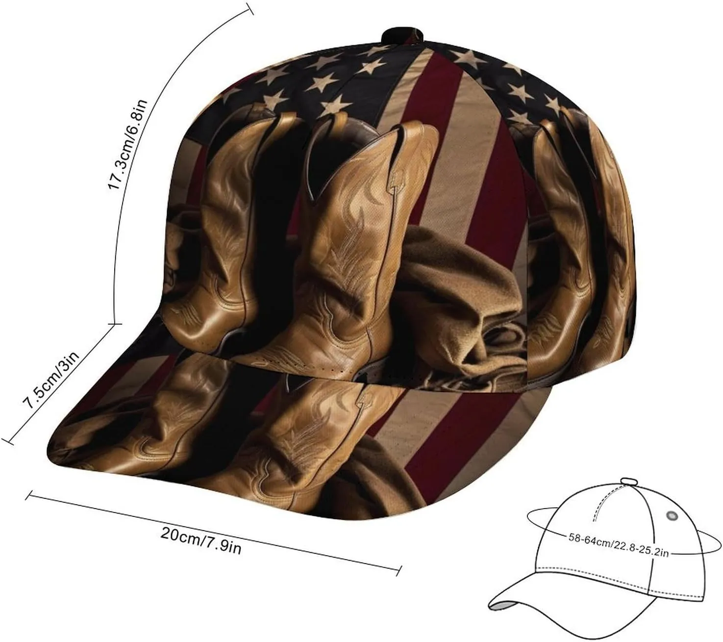 American Flag with Cowboy Boots Baseball Cap Adjustable Golf Dad Hat Sports Cap Outdoor for Running Workouts
