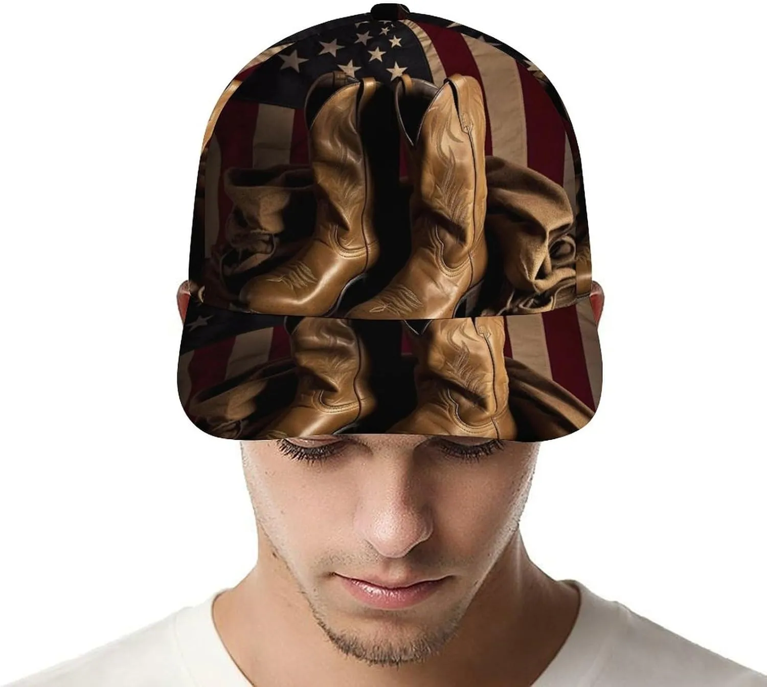 American Flag with Cowboy Boots Baseball Cap Adjustable Golf Dad Hat Sports Cap Outdoor for Running Workouts