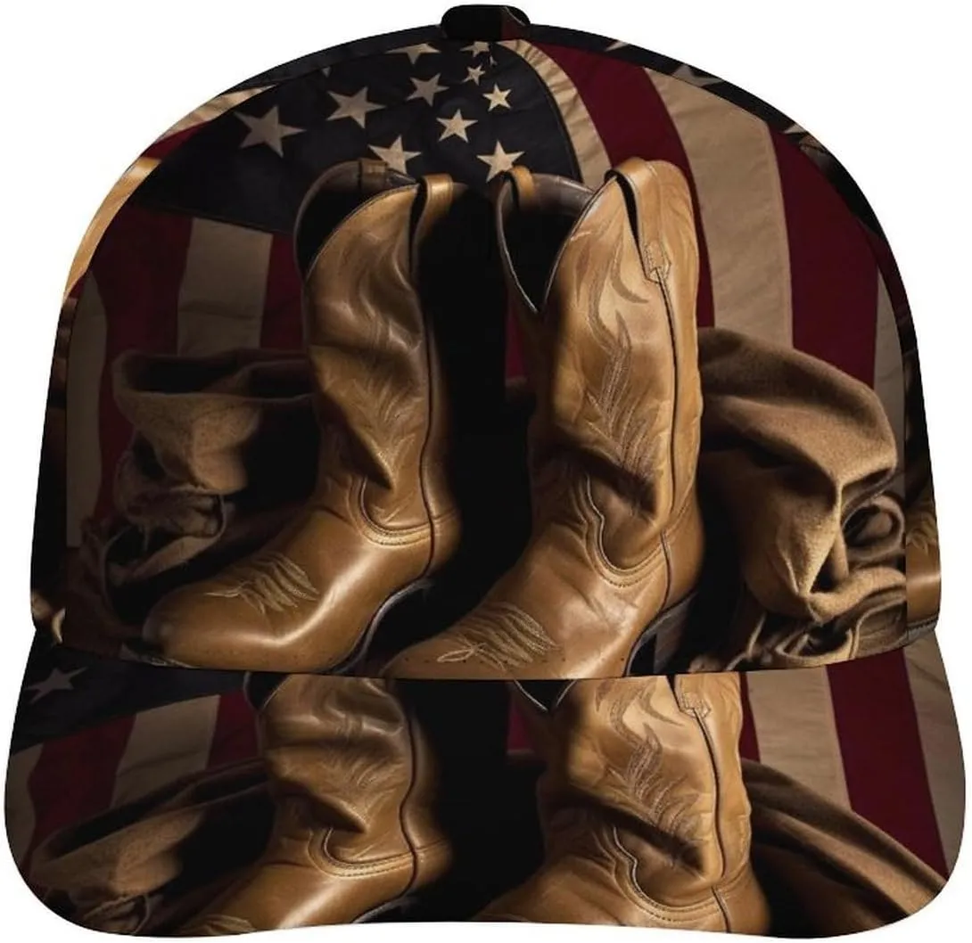 American Flag with Cowboy Boots Baseball Cap Adjustable Golf Dad Hat Sports Cap Outdoor for Running Workouts