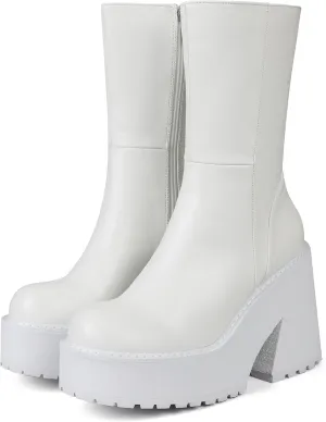 AMINUGAL Womens Wedge Heel Ankle Boots Platform Zipper Punk Motorcycle Booties Chunky Block High Heel Round Toe Fashion Work Combat Boots Mid Calf For Women