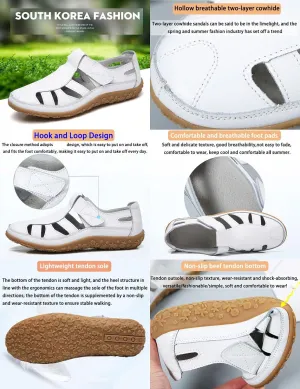 AngryMonkey Women's Casual Boho Gladiator Sandals,Summer Leather Comfort Softsole Closed Toe Ankle Strap Beach Shoes