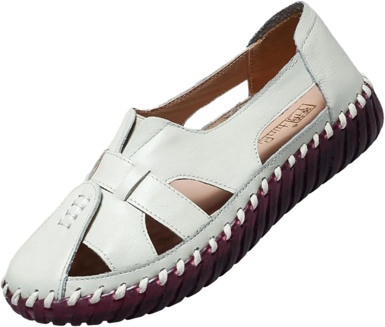 AngryMonkey Women's Casual Slip On Loafers,Comfort Closed Toe Hand-stitching Woven Cutout Leather Oxford Softsole Walking Sandals