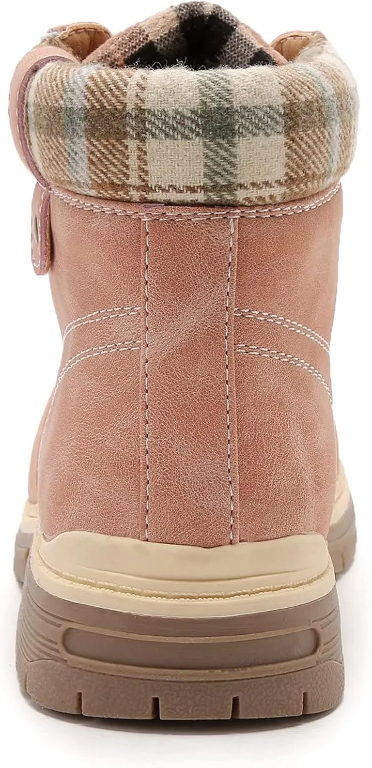 ANJOUFEMME Casual Winter Hiking Boots For Women - Womens Outdoor Snow Ankle Boots Waterproof Lightweight Lace up Fur Lined Walking Hiking Shoes