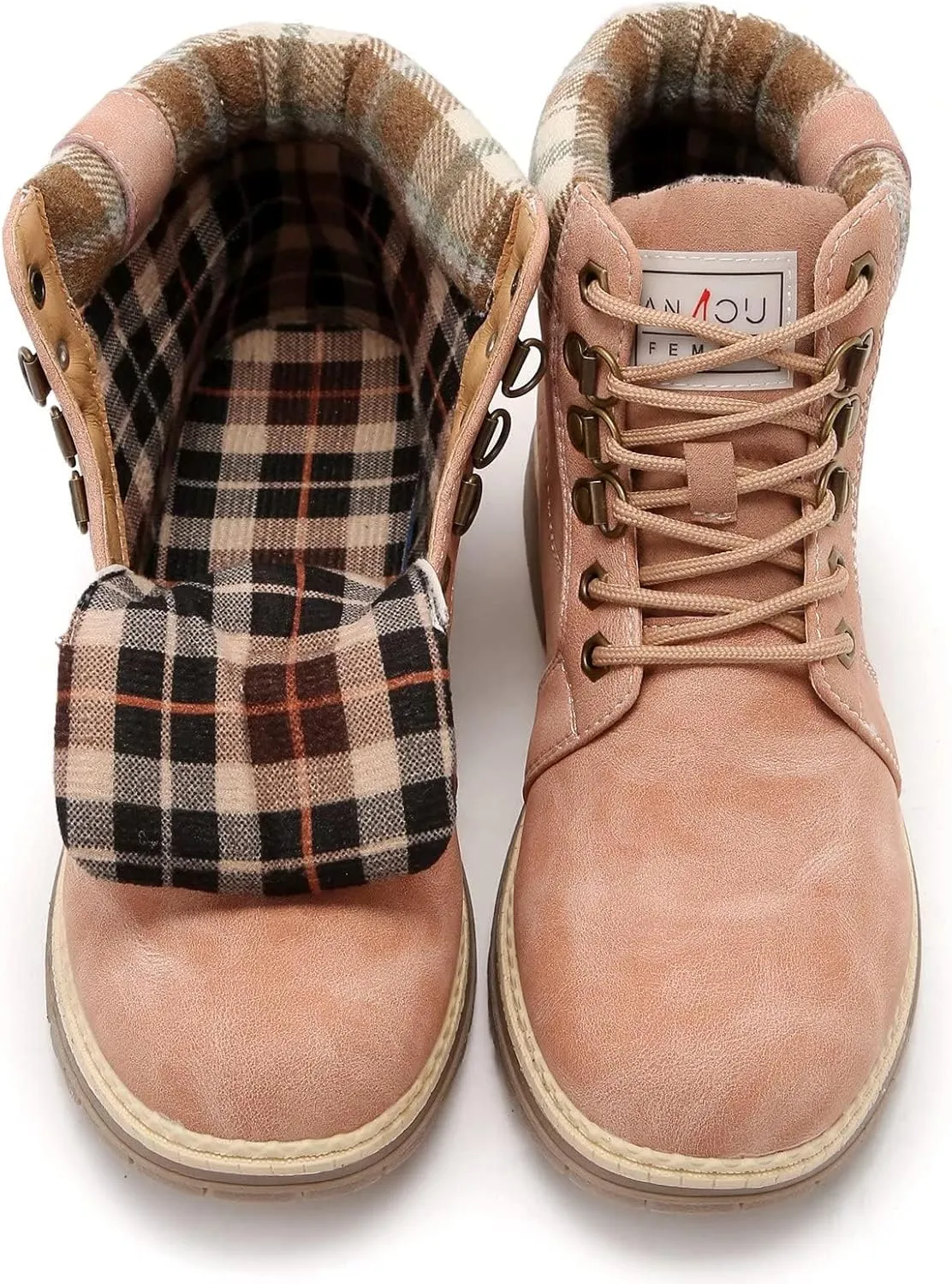 ANJOUFEMME Casual Winter Hiking Boots For Women - Womens Outdoor Snow Ankle Boots Waterproof Lightweight Lace up Fur Lined Walking Hiking Shoes