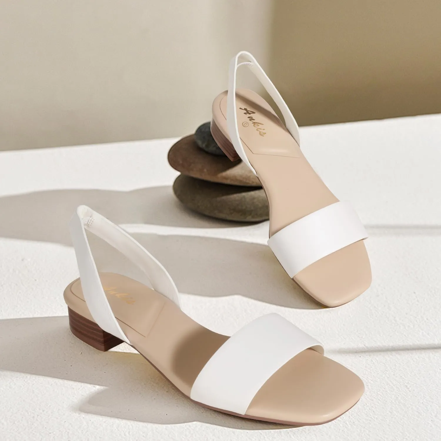 Ankis Low Heel Women Sandal Square Open Toe Brown Black White Leather Flat Sandal Comfortable Summer Slip on Slide Shoe Casual Beach Party Wedding 2025