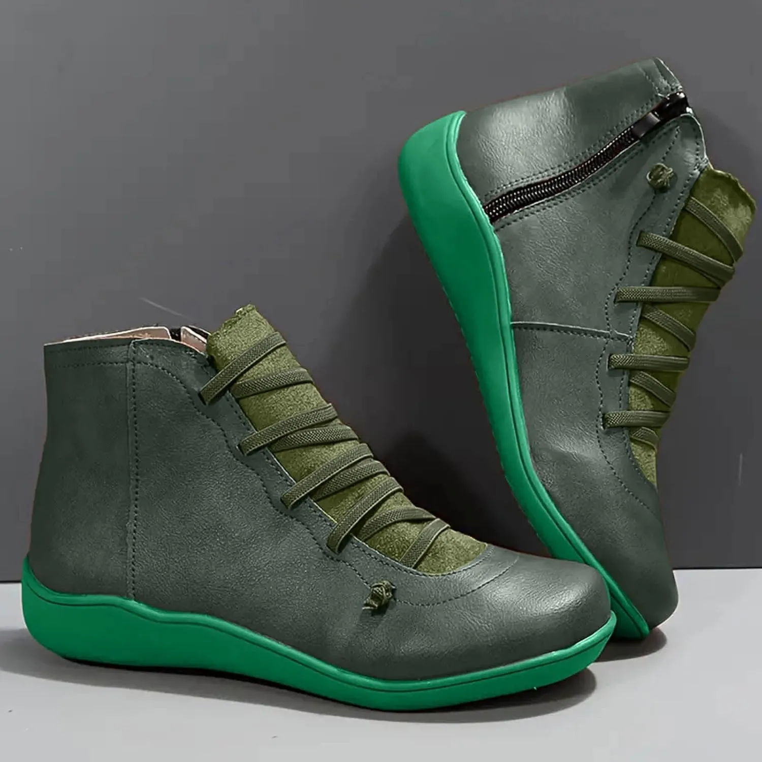Ankle Boots for Women Low Heel Orthopedic Boots Arch Support Leather Comfortable Side Zip Fall Winter Wedge Booties