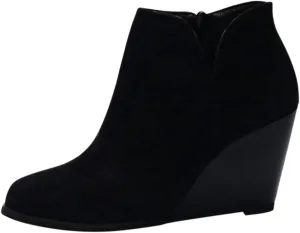Ankle Boots for Women Winter Fashion Round Toe Booties Leather Platform Wedges Boots Back Zip Vintage Snow Booties