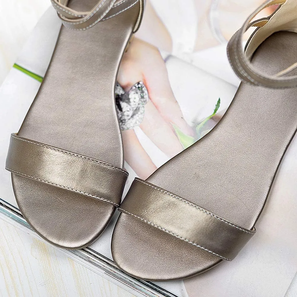 ANUFER Women's Genuine Leather Crossing Ankle Straps Sandals Flat Open-toe Back Zipper Summer Pumps Shoes