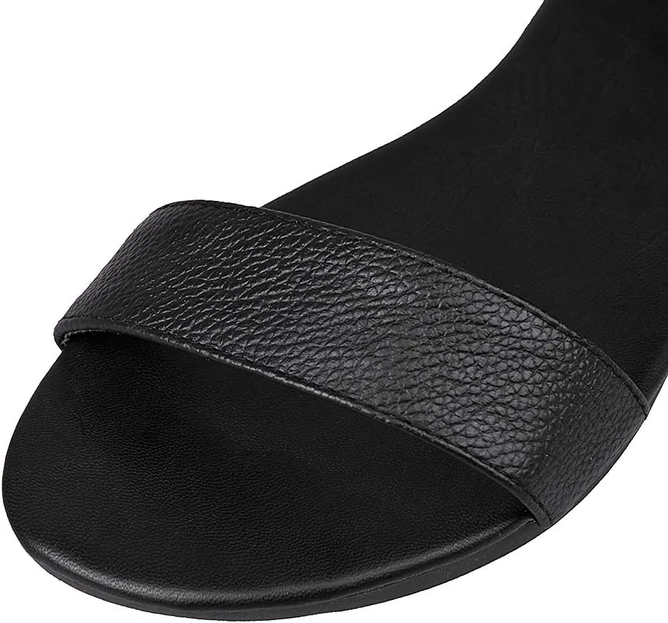 ANUFER Women's Genuine Leather Crossing Ankle Straps Sandals Flat Open-toe Back Zipper Summer Pumps Shoes