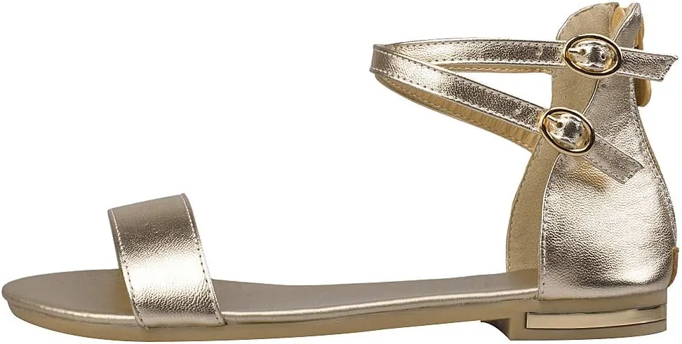 ANUFER Women's Genuine Leather Crossing Ankle Straps Sandals Flat Open-toe Back Zipper Summer Pumps Shoes