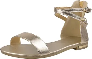 ANUFER Women's Genuine Leather Crossing Ankle Straps Sandals Flat Open-toe Back Zipper Summer Pumps Shoes