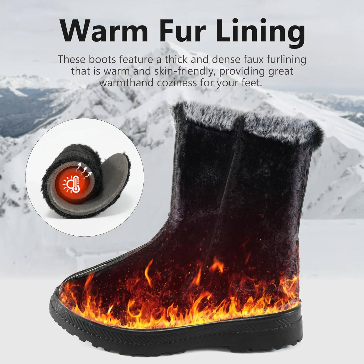 Aomigoct Warm Winter Boots for Women: Fur Lined Mid Calf Boots for Women Comfortale Zipper Womens Snow Boots Waterproof Walking Outdoor