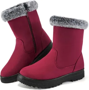 Aomigoct Warm Winter Boots for Women: Fur Lined Mid Calf Boots for Women Comfortale Zipper Womens Snow Boots Waterproof Walking Outdoor