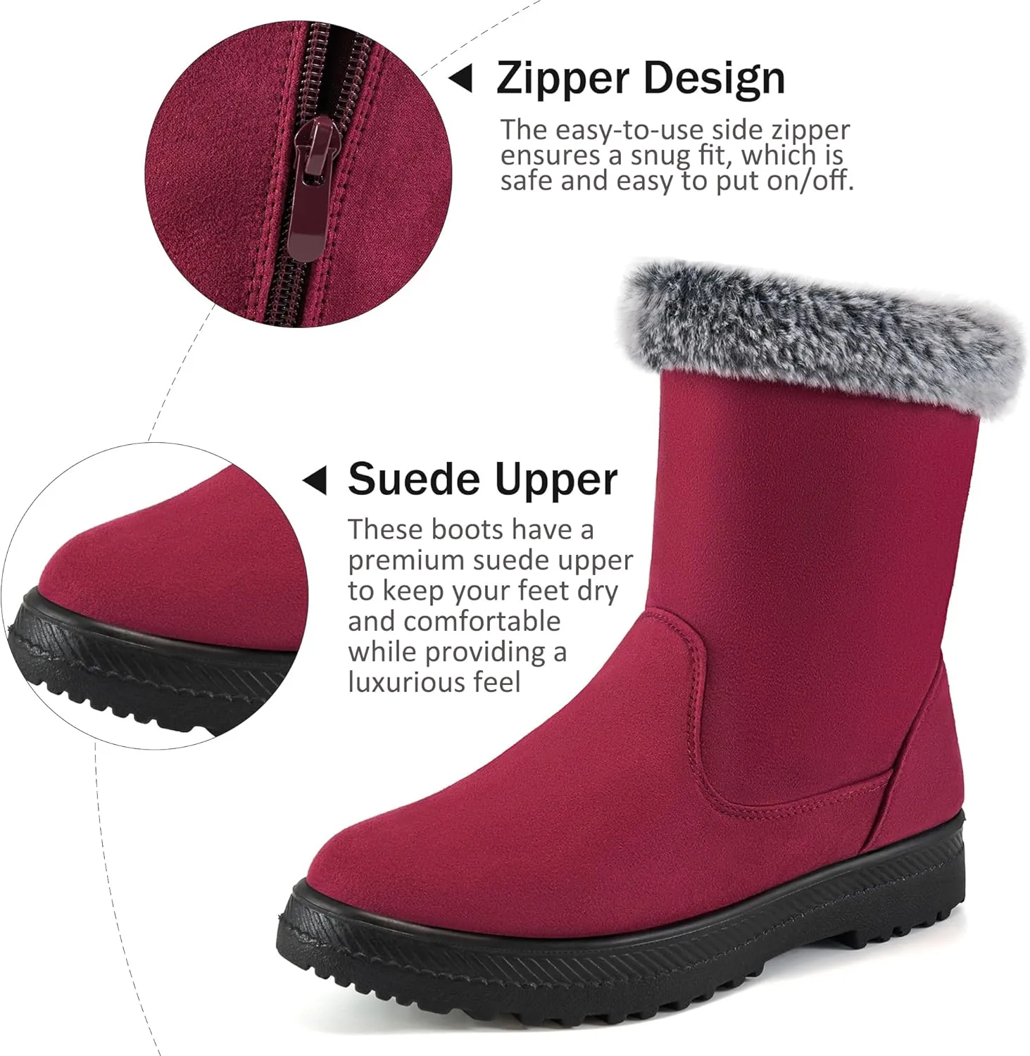 Aomigoct Warm Winter Boots for Women: Fur Lined Mid Calf Boots for Women Comfortale Zipper Womens Snow Boots Waterproof Walking Outdoor