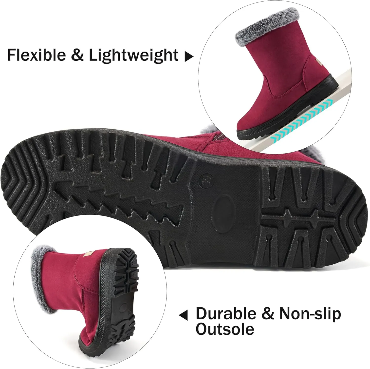 Aomigoct Warm Winter Boots for Women: Fur Lined Mid Calf Boots for Women Comfortale Zipper Womens Snow Boots Waterproof Walking Outdoor