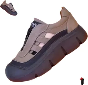 Aphrot Women Shoes,Leather Soft Sole Zip Walking Sandals with Heel,Trendy Hollow Casual Thick Orthopedic Shoes