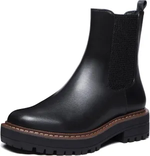 Athlefit Women's Chelsea Ankle Boots Platform Slip On Chunky Heel Lug Sole Leather Booties