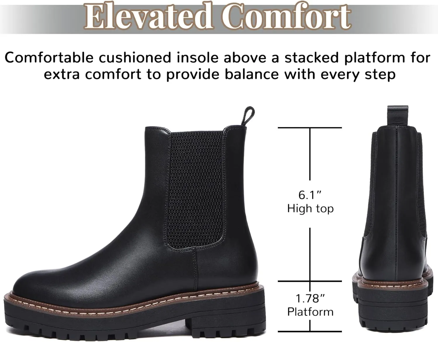 Athlefit Women's Chelsea Ankle Boots Platform Slip On Chunky Heel Lug Sole Leather Booties