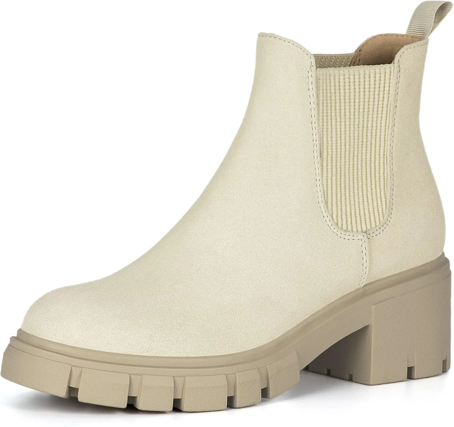 Athlefit Women's Chelsea Boots Fashion Lug Sole Chunky Heel Slip on Elastic Ankle Booties