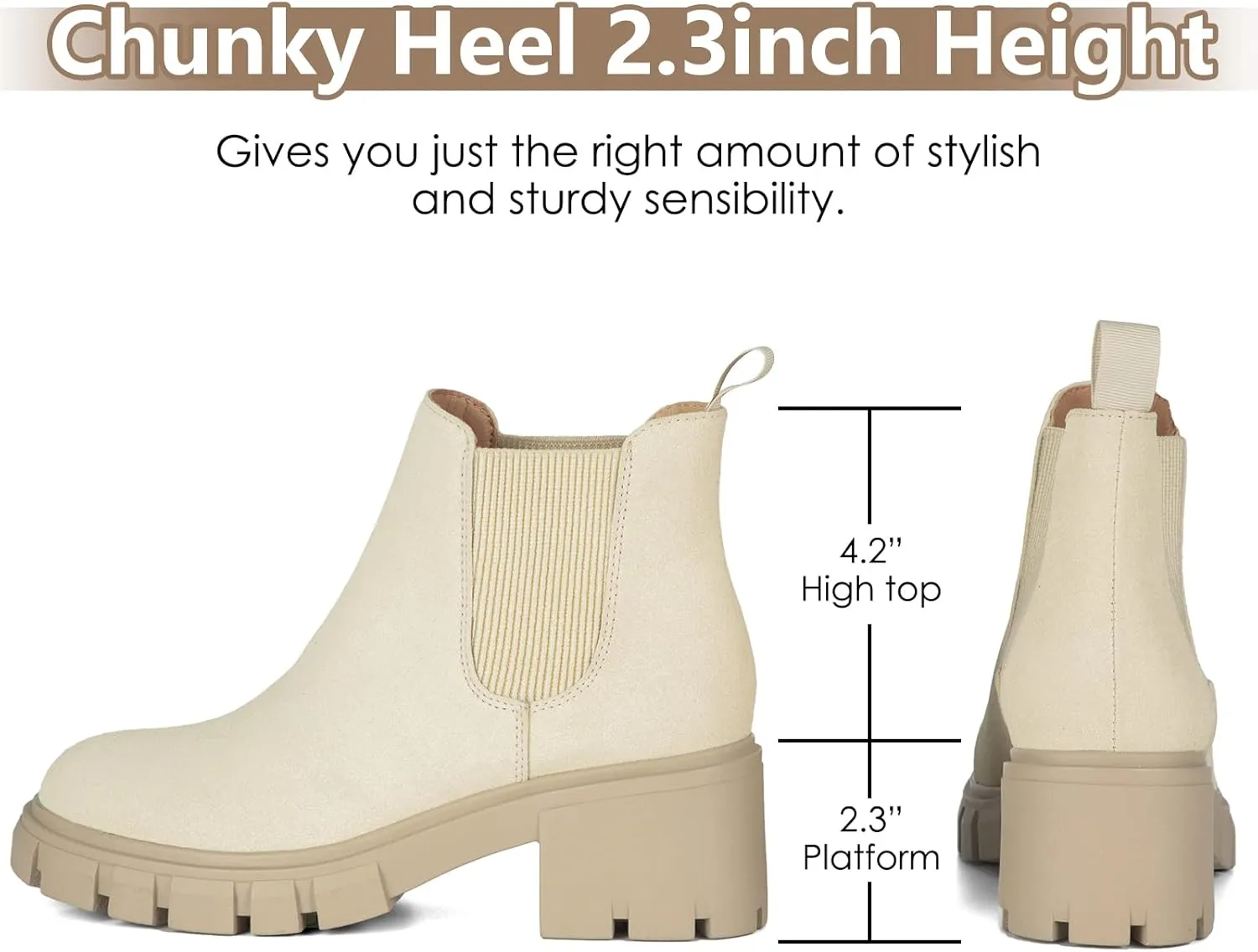 Athlefit Women's Chelsea Boots Fashion Lug Sole Chunky Heel Slip on Elastic Ankle Booties