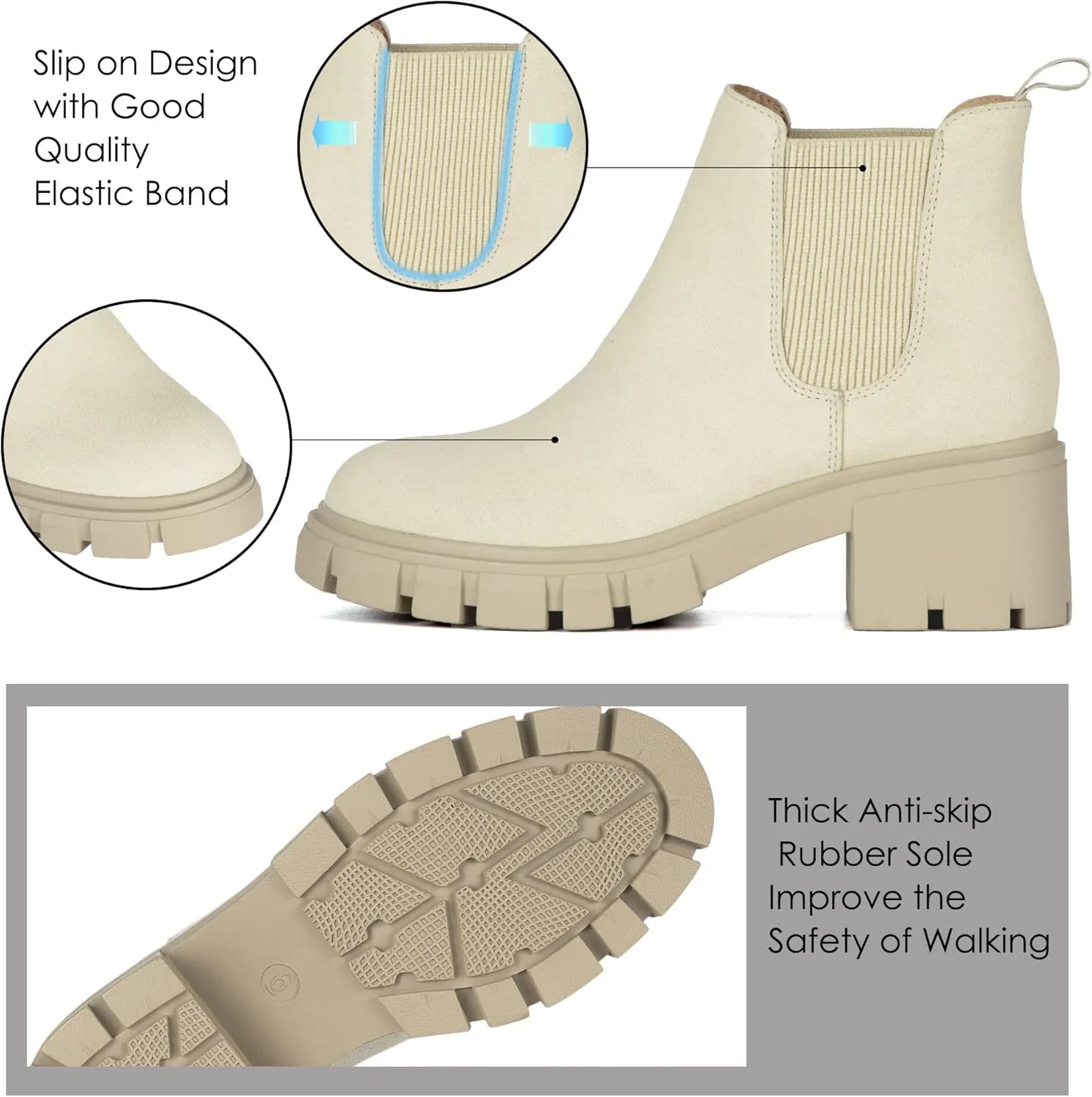 Athlefit Women's Chelsea Boots Fashion Lug Sole Chunky Heel Slip on Elastic Ankle Booties
