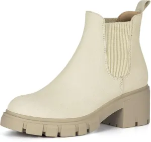 Athlefit Women's Chelsea Boots Fashion Lug Sole Chunky Heel Slip on Elastic Ankle Booties