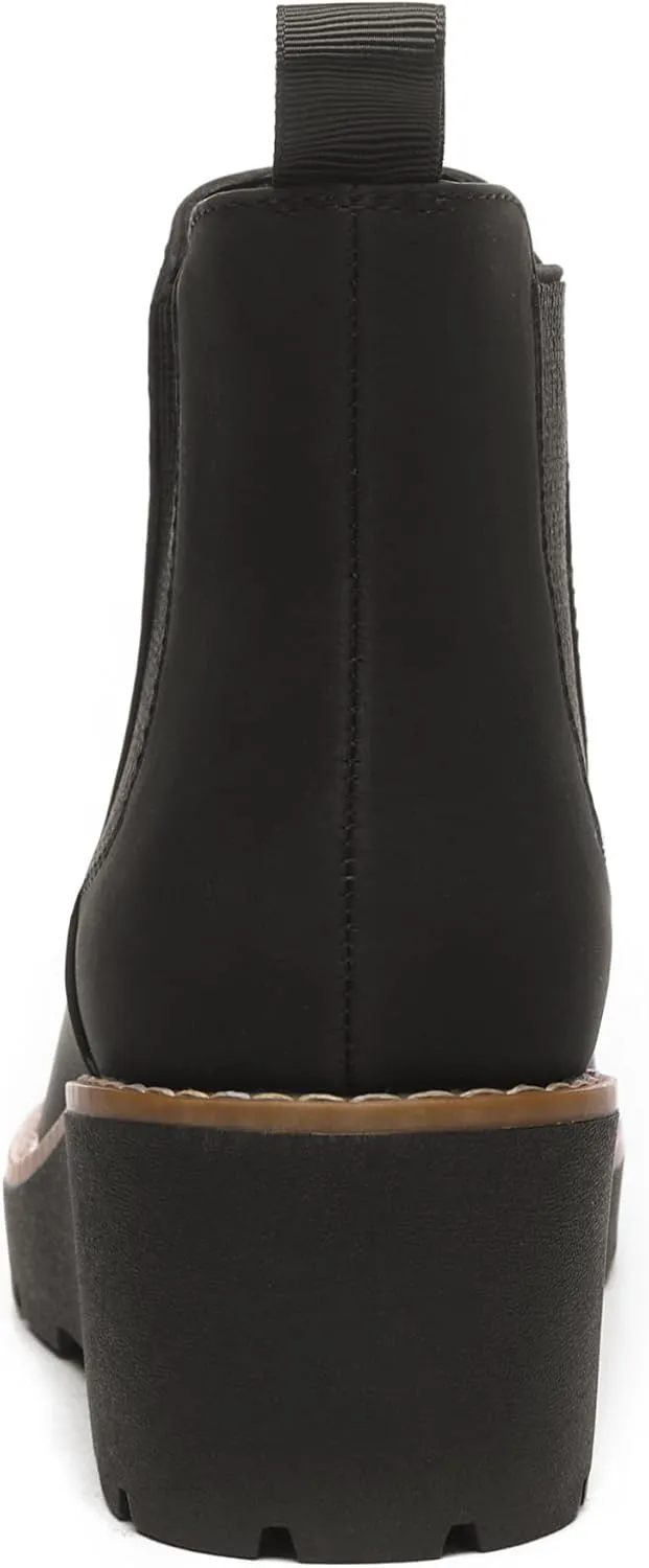Athlefit Women's Chelsea Wedge Boots Elastic Platform Lug Sole Slip on Wedge Ankle Booties
