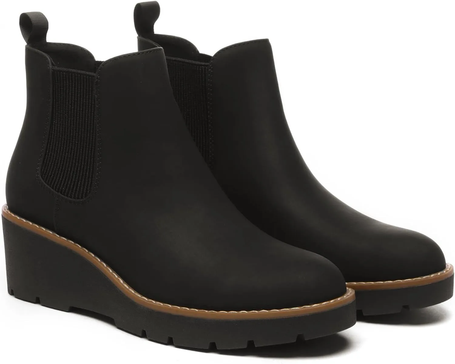 Athlefit Women's Chelsea Wedge Boots Elastic Platform Lug Sole Slip on Wedge Ankle Booties