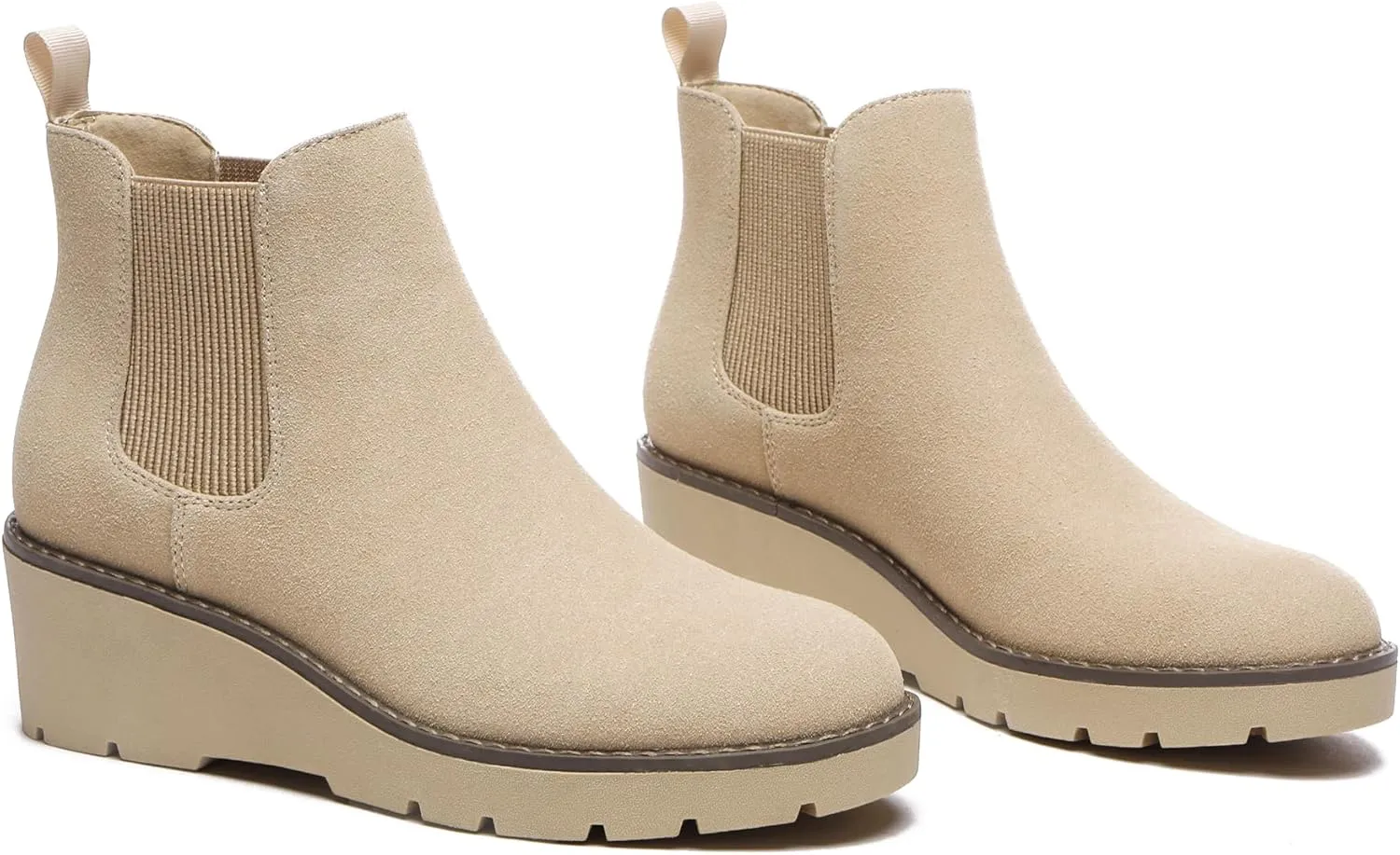 Athlefit Women's Chelsea Wedge Boots Elastic Platform Lug Sole Slip on Wedge Ankle Booties