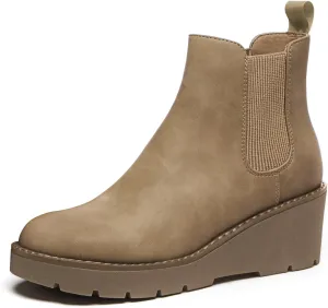 Athlefit Women's Chelsea Wedge Boots Elastic Platform Lug Sole Slip on Wedge Ankle Booties