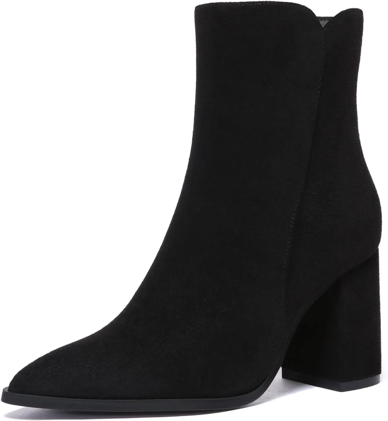 Athlefit Women's Heeled Ankle Boots Fashion Pointed Toe Chunky Block Heel Side Zipper Short Booties