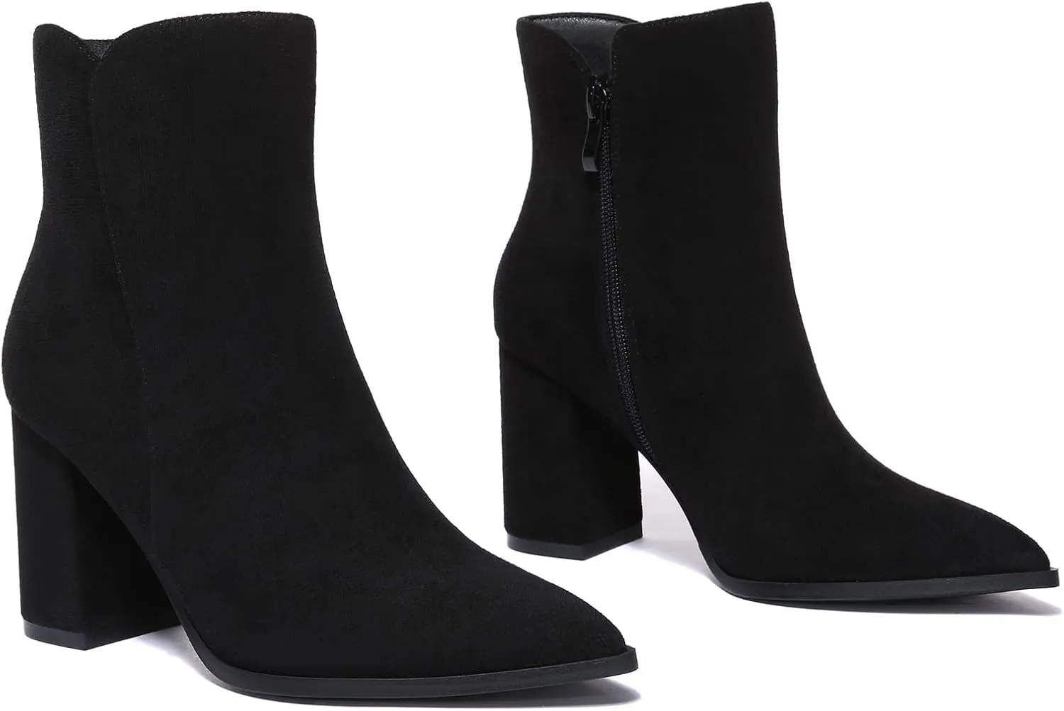 Athlefit Women's Heeled Ankle Boots Fashion Pointed Toe Chunky Block Heel Side Zipper Short Booties