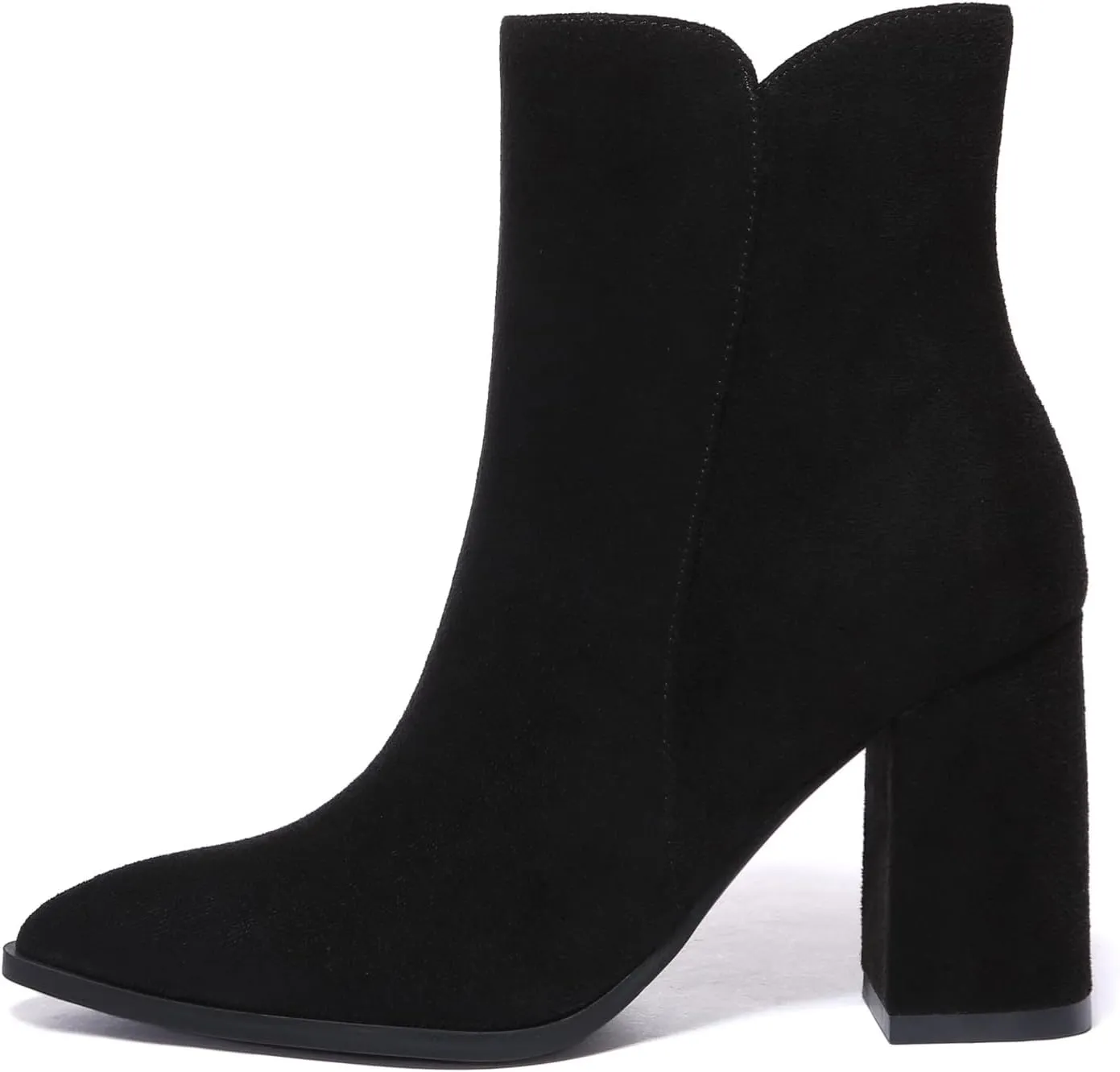 Athlefit Women's Heeled Ankle Boots Fashion Pointed Toe Chunky Block Heel Side Zipper Short Booties