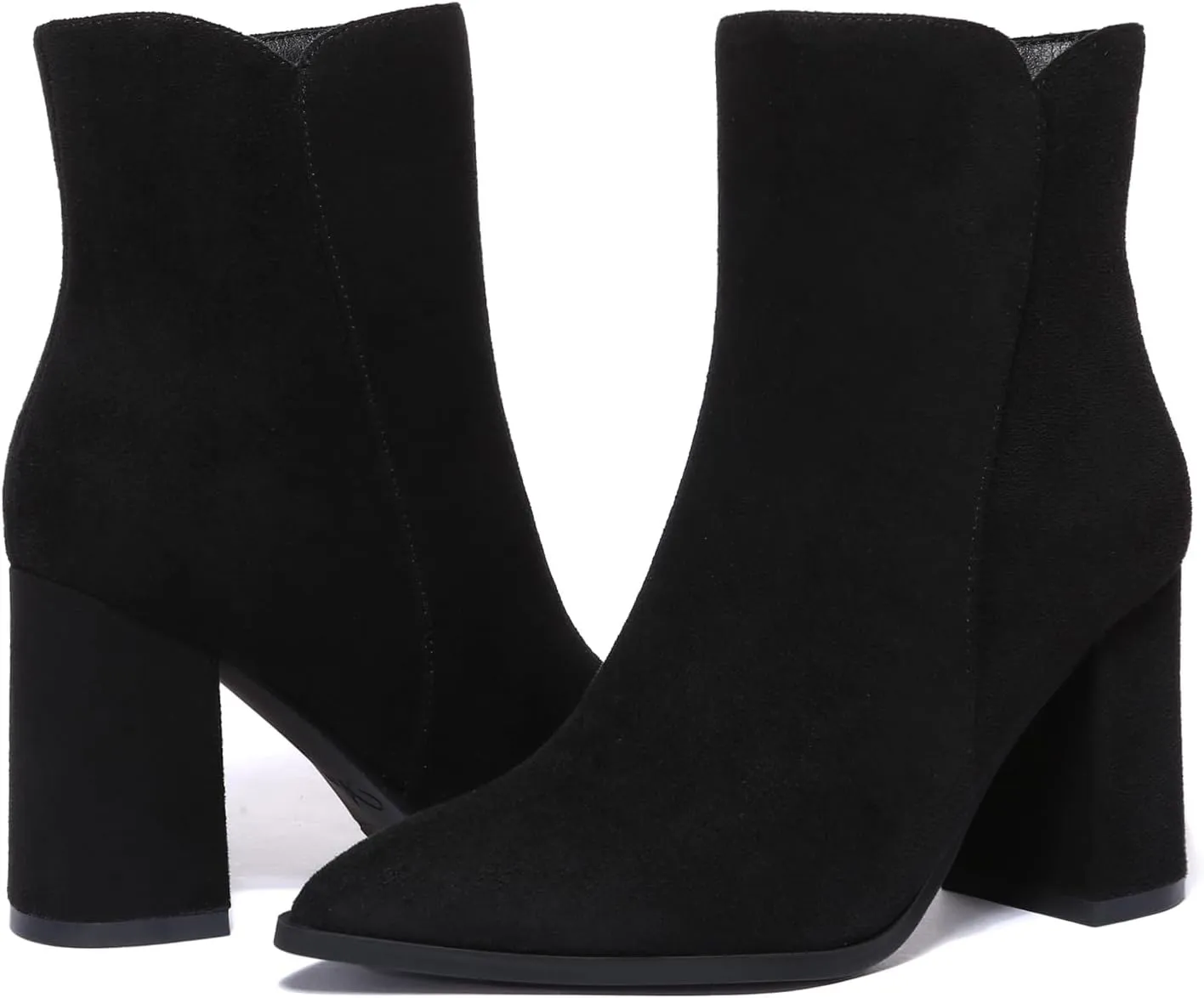 Athlefit Women's Heeled Ankle Boots Fashion Pointed Toe Chunky Block Heel Side Zipper Short Booties